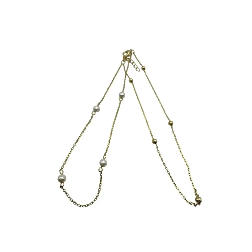 Two Strand Gold Plated Sterling Silver Faux Pearls 8